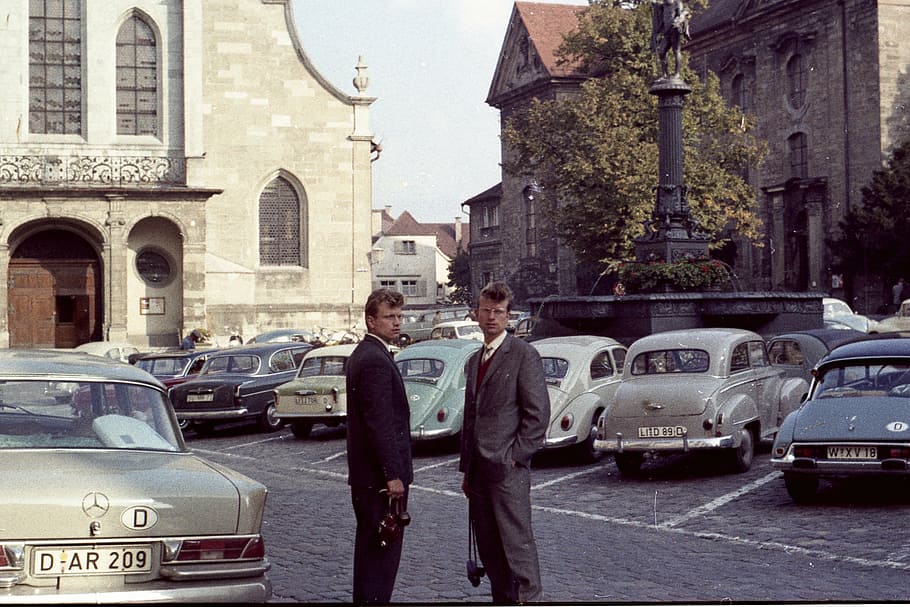 men, historically, autos, daimler, oldtimer, lindau, 1962, vw beetle HD wallpaper