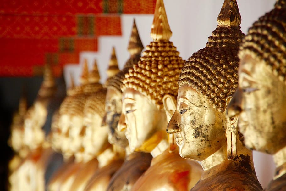 assorted gold statues, Bangkok, Buddha, Meditation, buddhism, HD wallpaper