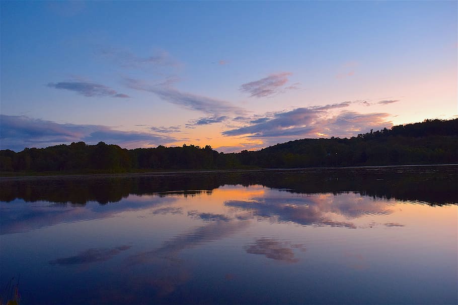 sunset, lake, clouds, water, sky, nature, landscape, reflection HD wallpaper