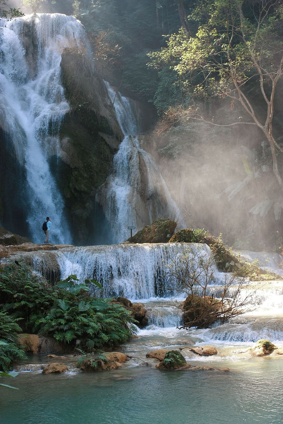 waterfall, laos, green, landscape, nature, wild, scenery, scenics - nature HD wallpaper