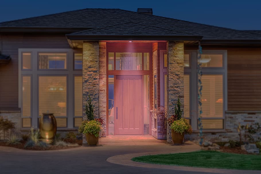 house, pink, bulb, night, dark, architecture, built structure HD wallpaper