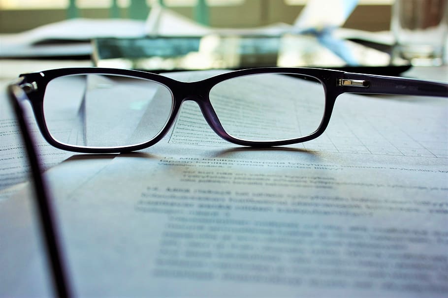 black-framed eyeglasses on white printing paper, eyeglasses on top of white printer papers HD wallpaper