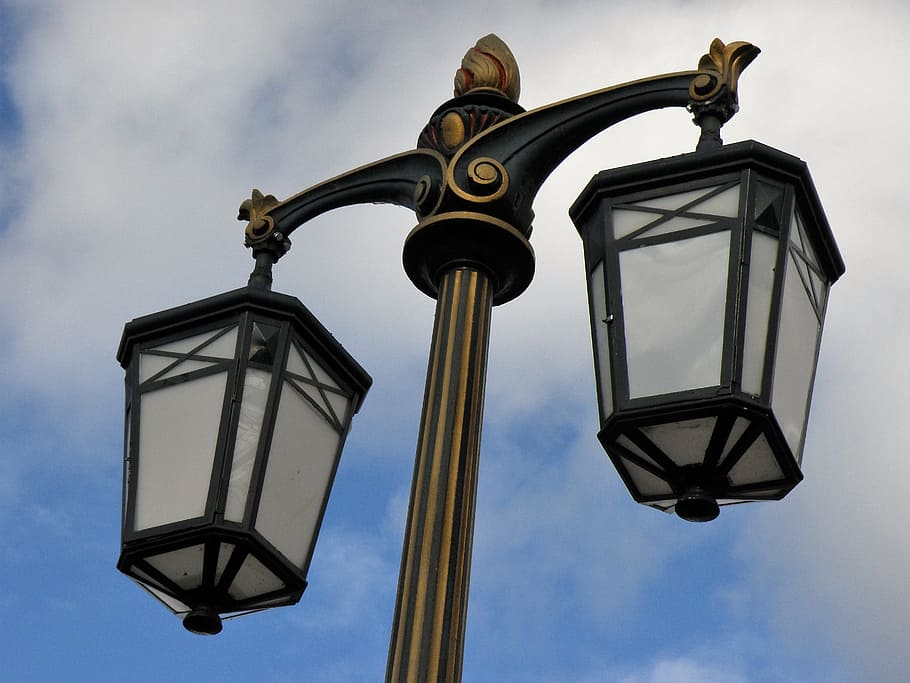 lamp, light, metalwork, sky, cloud - sky, low angle view, lighting equipment HD wallpaper