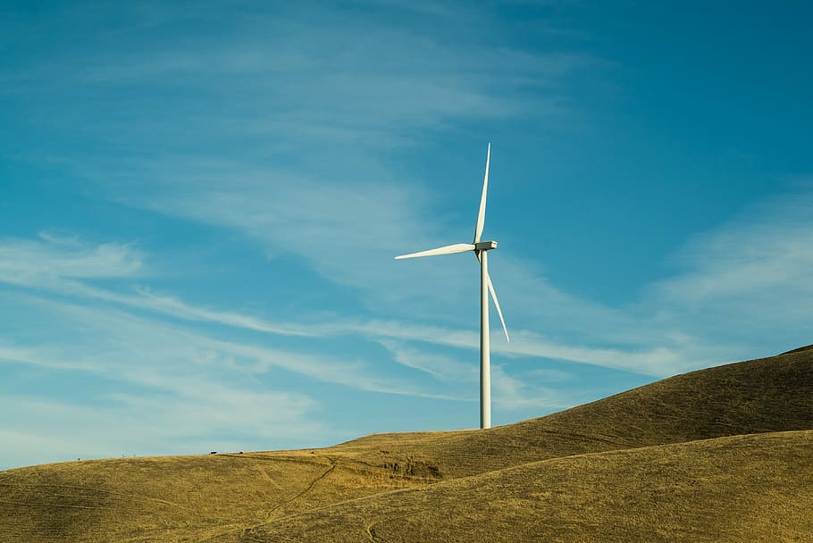 white windmill on hill during daytime, windmill on grass hill HD wallpaper