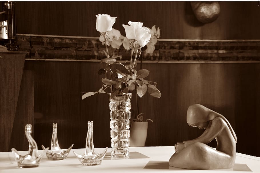 reflection, peace, silence, calm, vase, flower, indoors, table HD wallpaper