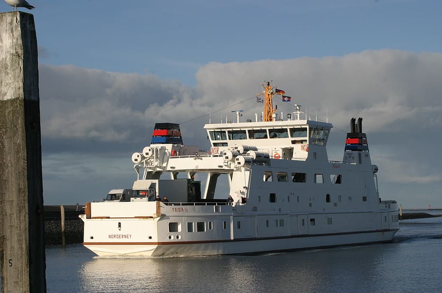 ferry, ship, norderney, port, norddeich, sea, nautical vessel, HD wallpaper