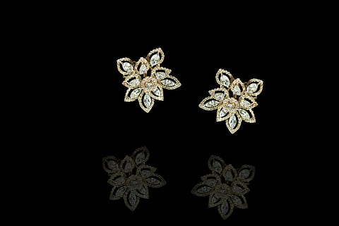 pair of gold-colored floral stud earrings, marquees, diamond HD wallpaper