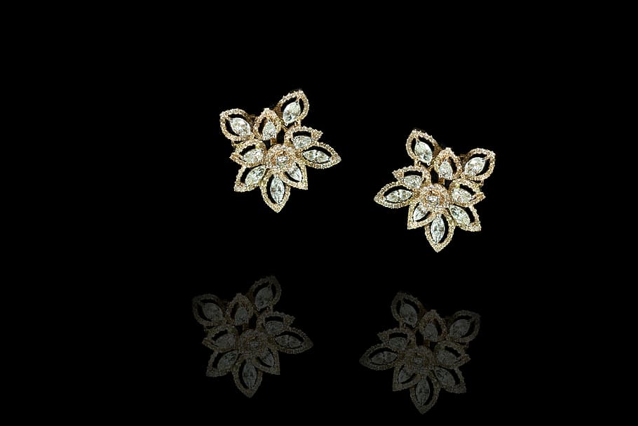 HD wallpaper: pair of gold-colored floral stud earrings, marquees, diamond  | Wallpaper Flare
