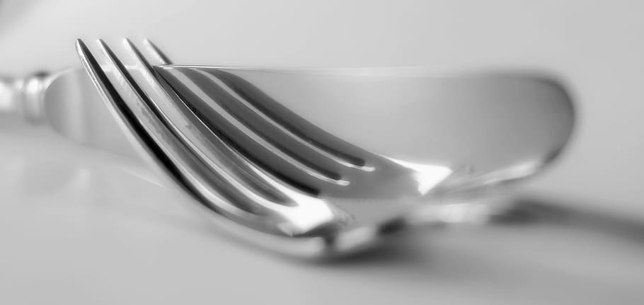 knife, fork, cutlery, metal, tine, gloss, kitchen utensil, indoors, HD wallpaper