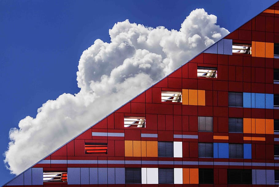 photo of clouds and building, architecture, modern, sky, blue HD wallpaper