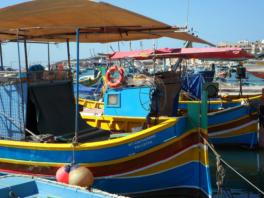 Fishing, Port, Malta, Marsaxlokk, Boats, fishing boats, sea, HD wallpaper