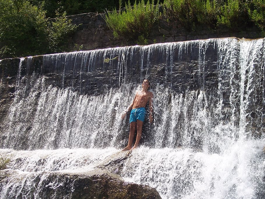 waterfall, bathroom, dip, river, sketch, wet, motion, splashing HD wallpaper