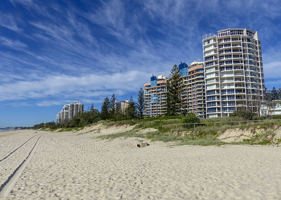 gold coast, australia, beach, sand, high rise, architecture