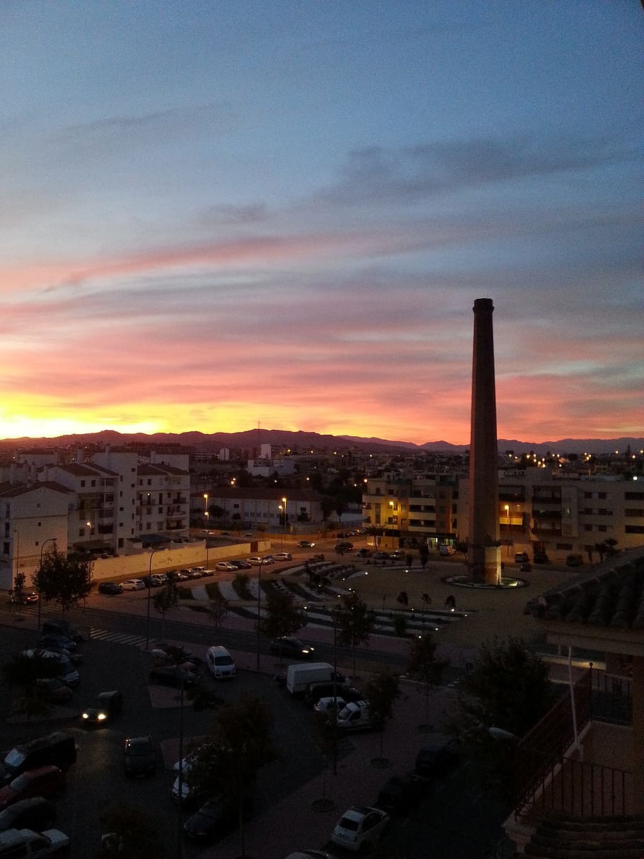Sunset, afterglow, abendstimmung, architecture, city, cityscape HD wallpaper