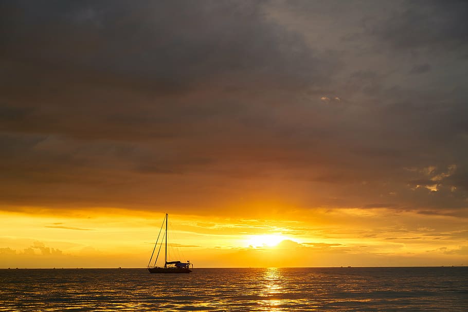 landscape, sunset, clouds, sky, nature, marine, peace, silhouette HD wallpaper