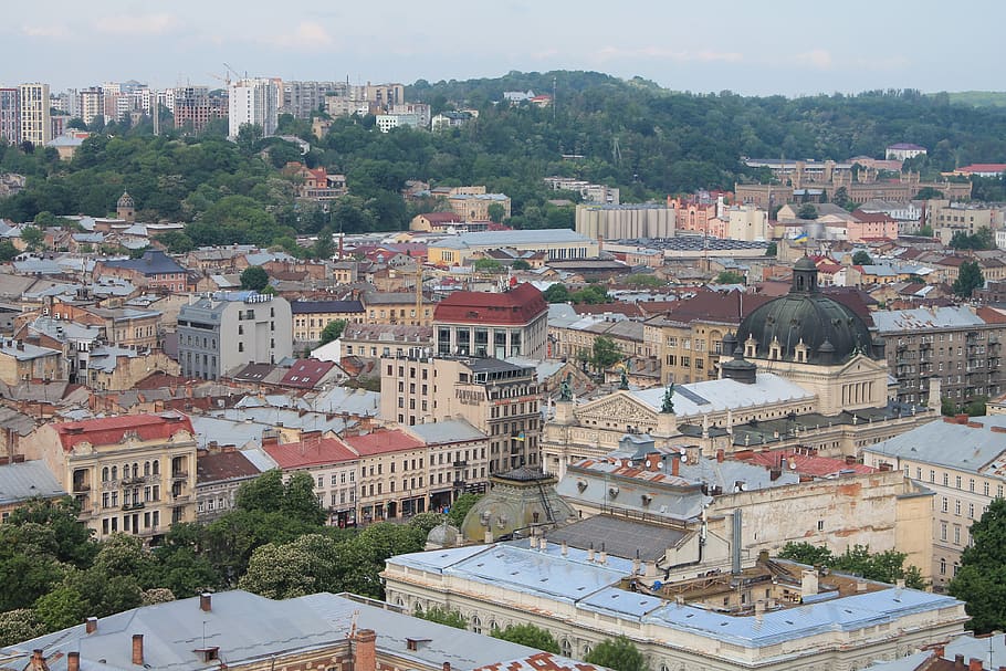 ukraine, lviv, panorama, city centre, old town, sights, architecture