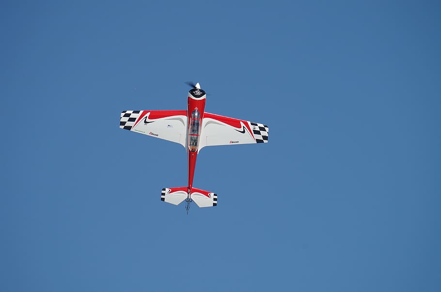 aircraft, fly, model, flag, blue, red, flying, sky, airplane HD wallpaper