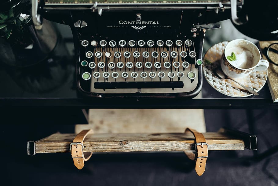Black vintage typewriter, keyboard, old, retro, cyrylic, antique