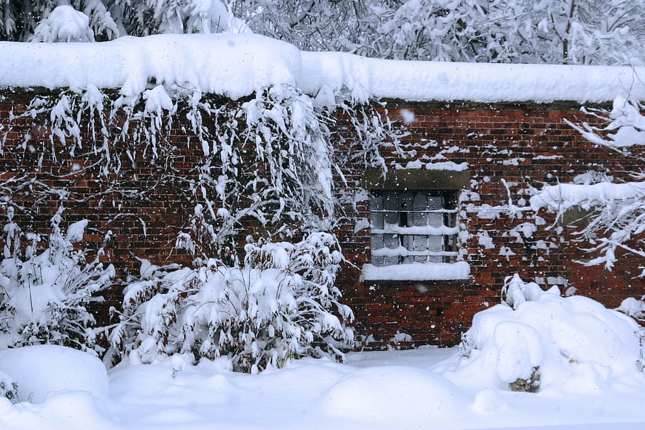 snow, window, winter, cold, season, weather, white, brick, structure HD wallpaper