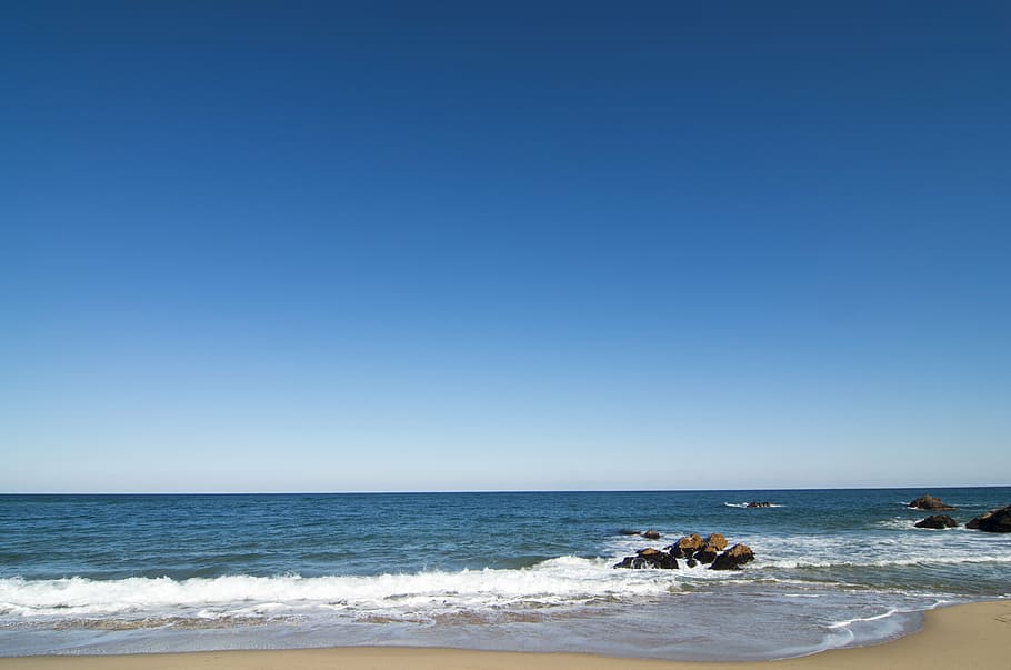 waves of body of water on beige sand, beach, background, sea HD wallpaper