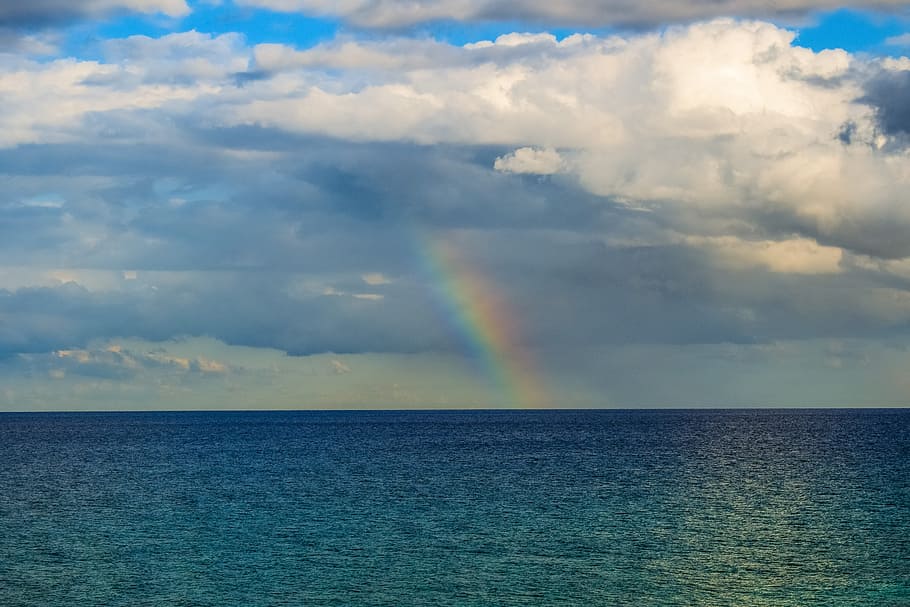 rainbow, sea, sky, clouds, nature, horizon, cyprus, scenics - nature HD wallpaper