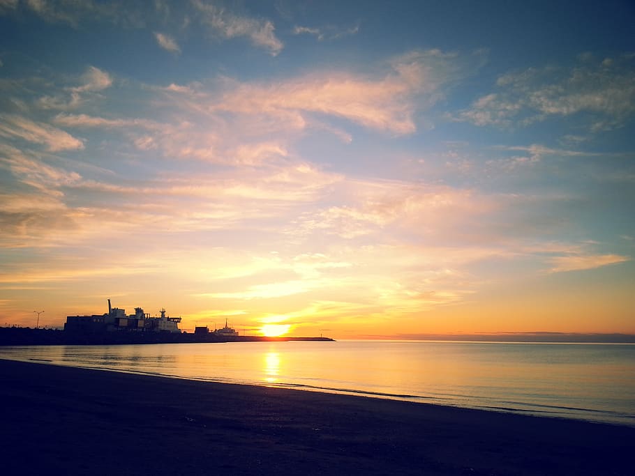 sea, sunset, beach, matane, canada, québec, river, nature