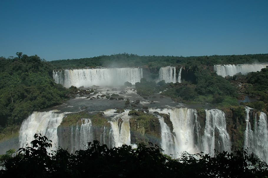 iguacu, waterfall, brazil, scenics - nature, tree, beauty in nature, HD wallpaper