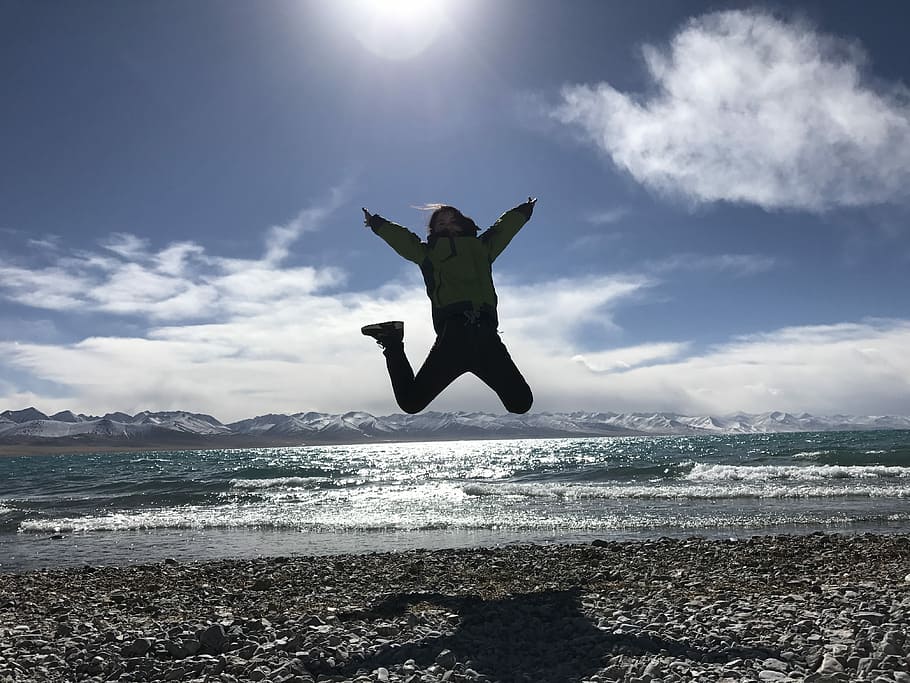 Backlighting, Namtso, Fly, namtso above, sky, human arm, sea HD wallpaper