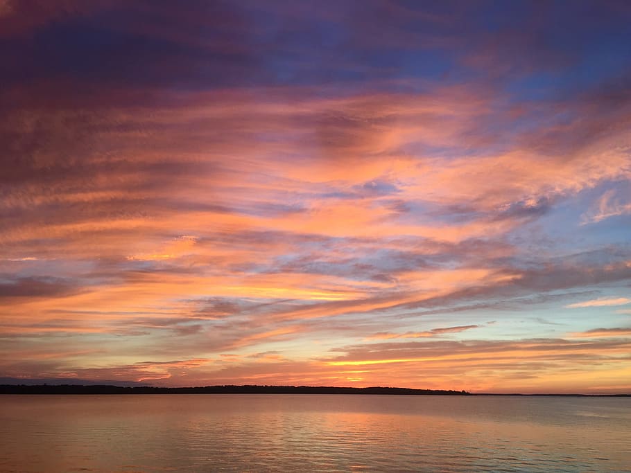 Sunset, Lake, Scenery, Outdoor, sky, calm, reflection, cloud HD wallpaper