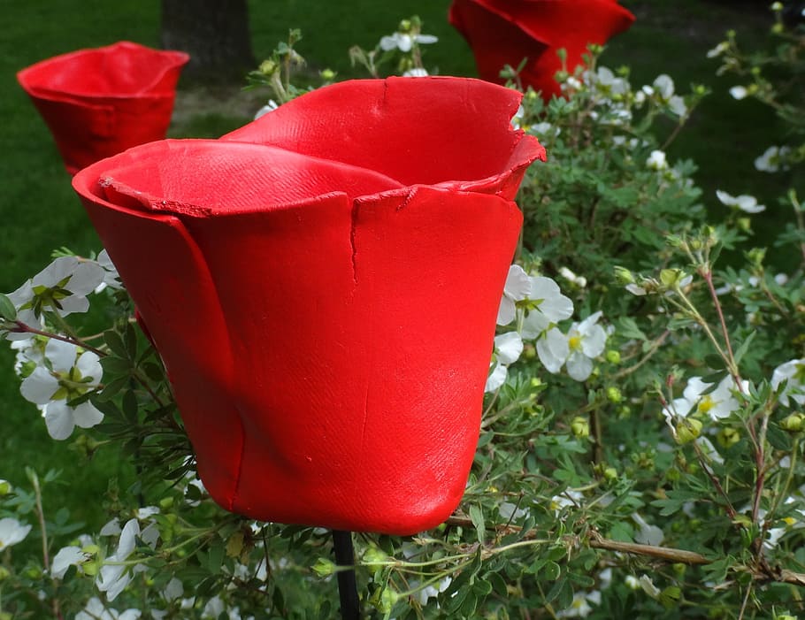 poppies, artificial, red, war, plant, growth, petal, close-up HD wallpaper