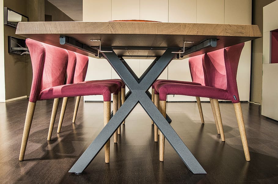 brown-and-pink wooden 5-piece dining set, architecture, design HD wallpaper