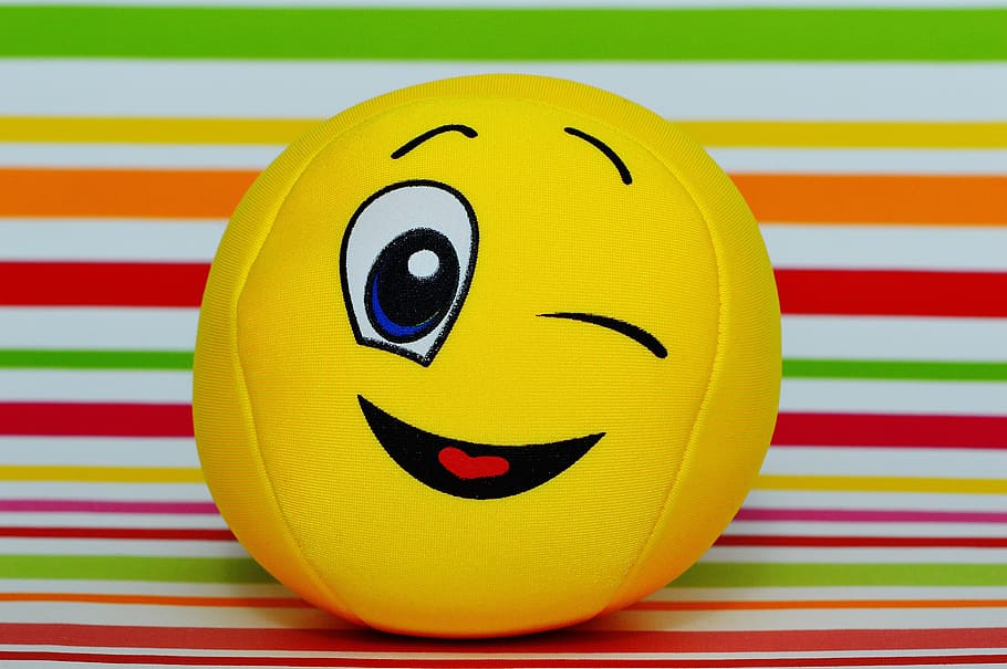HD wallpaper: winking emoji-printed ball, smiley, funny, yellow, sweet, cute