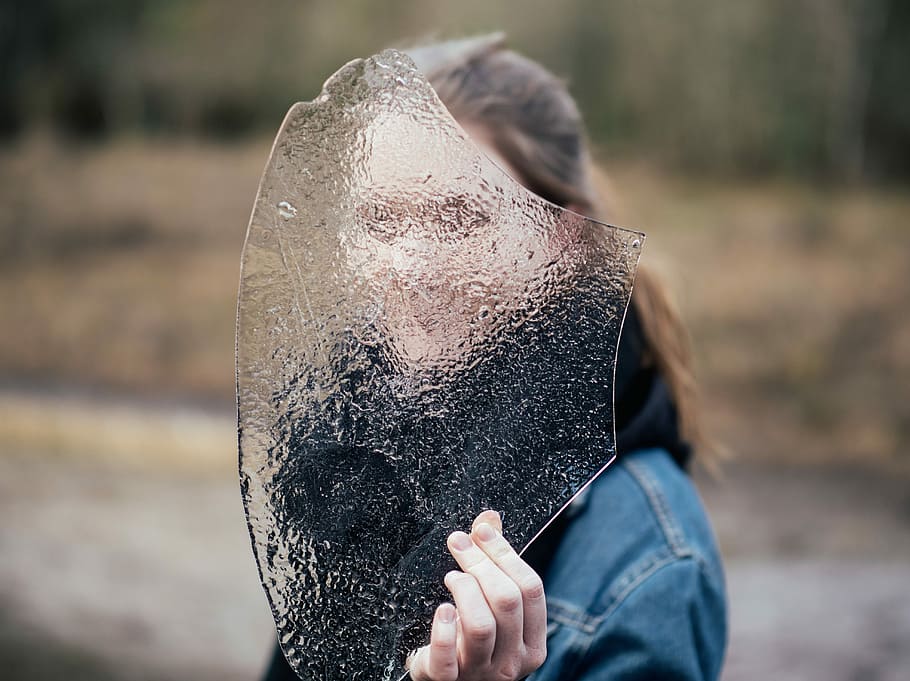 woman covering face with frosted glass, woman holding ice shard HD wallpaper