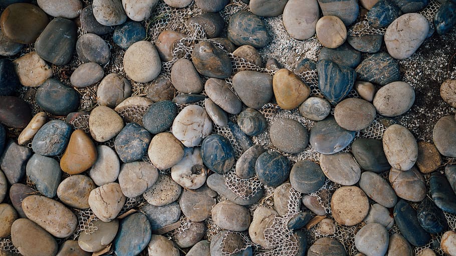 assorted-color pebble lot, bunches of stones, rocks, mesh, net HD wallpaper