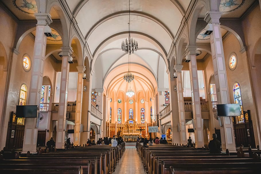people inside church, people inside white cathedral, architecture HD wallpaper