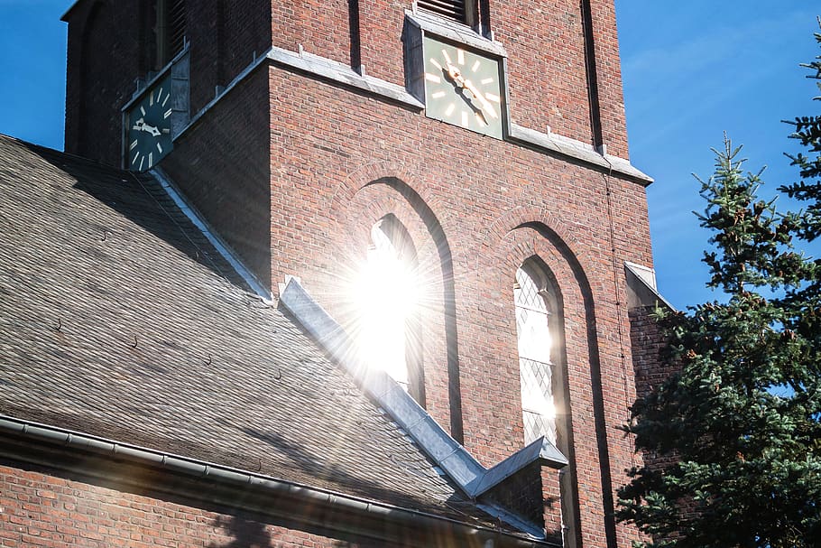 light reflection, church, mirroring, window, steeple, church window HD wallpaper
