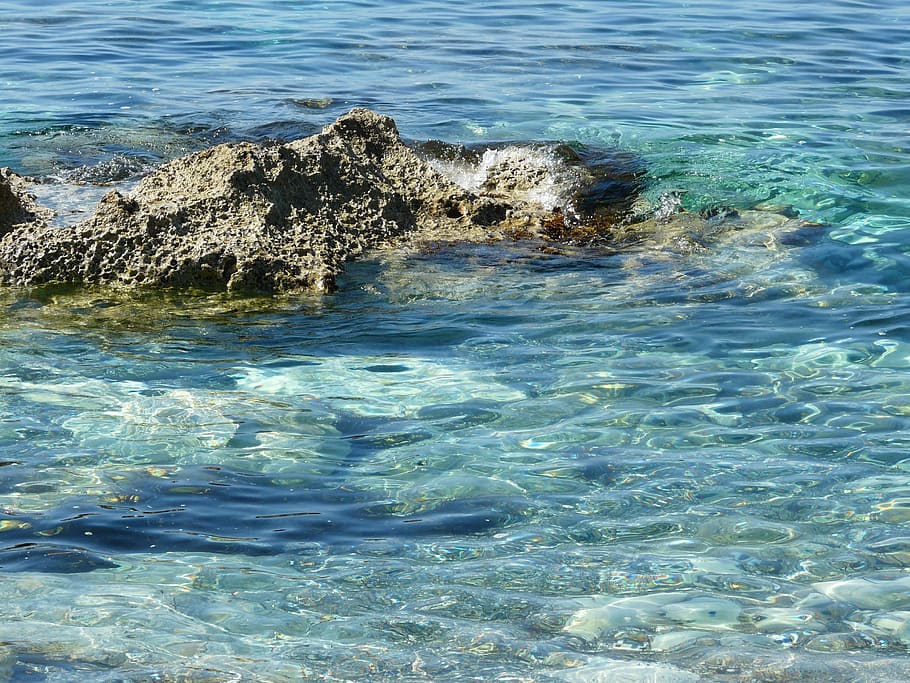 sea, blue, liquid, surface, rock, reef, nature, summer, beach HD wallpaper