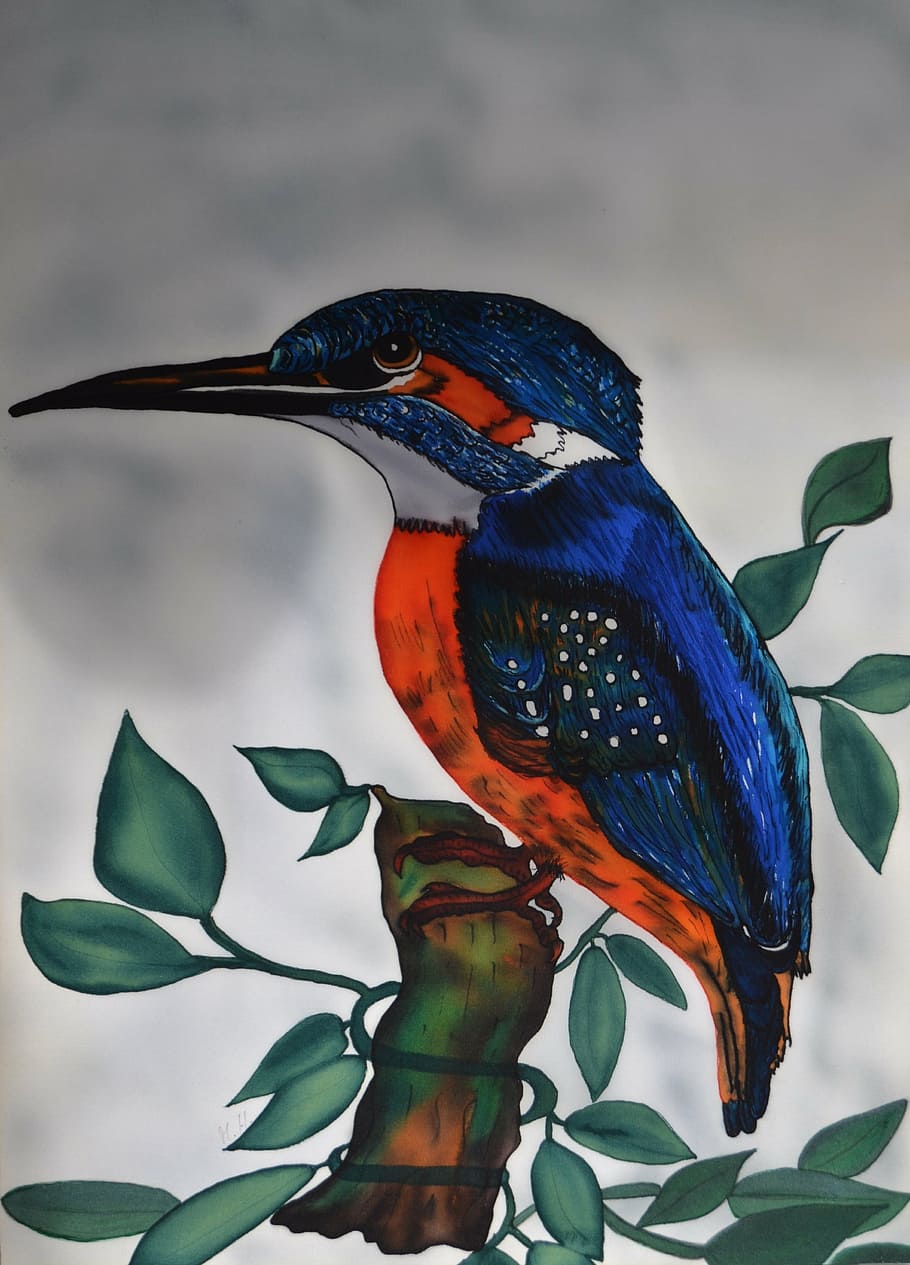 kingfisher, alcedo atthis, silk painting, bird, nature, flying jewel, HD wallpaper
