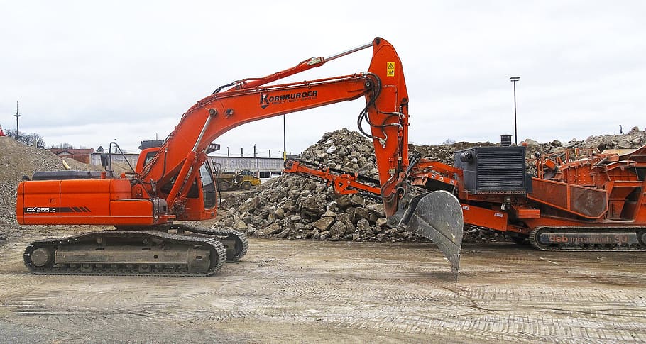 excavators, sorting grapple, demolition, crash, crusher, building rubble, HD wallpaper