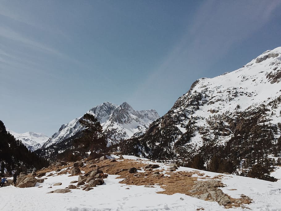 landscape photography of mountains covered with snow, glacier mountains under blue sky HD wallpaper
