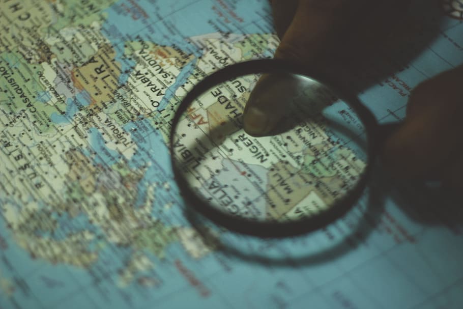 map, magnifying glass, directions, navigation, globe, travel HD wallpaper