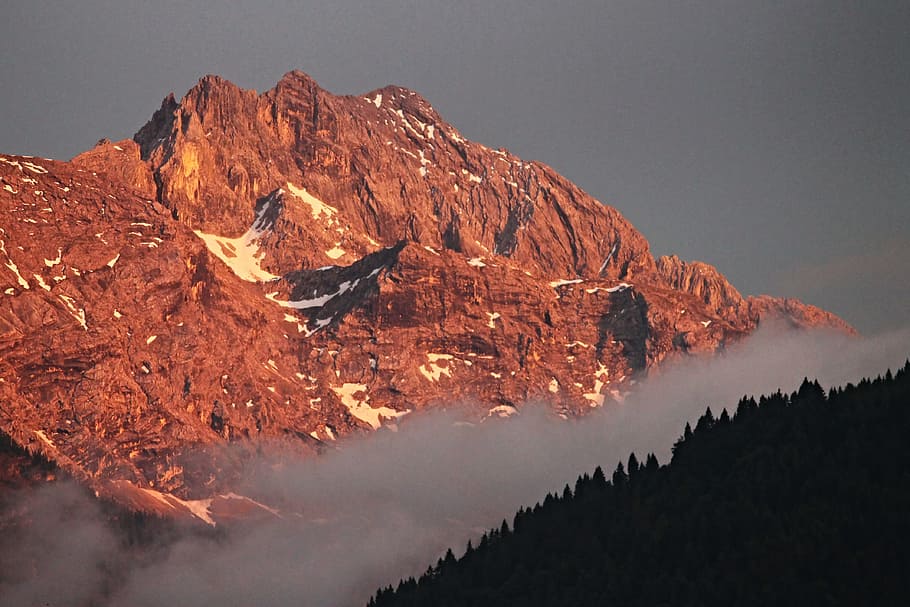 Alpine, Evening Light, Mountains, Summit, forest, sky, landscape HD wallpaper