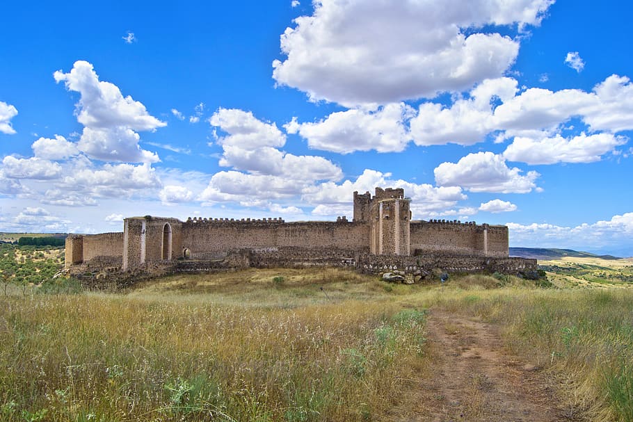 castle, ruins, templars, castilla, cloud - sky, grass, architecture HD wallpaper