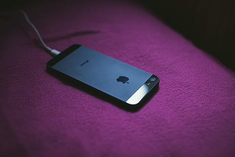 black iPhone 5 with Lightning to USB Cable, mobile, smartphone HD wallpaper