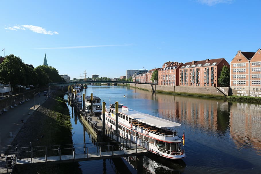 bremen, weser, kill, water, river, ships, teerhof, city, built structure HD wallpaper
