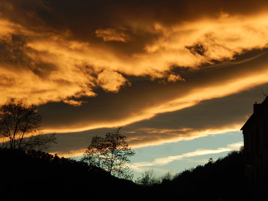 sky, sunset, shadows, evening, cloud - sky, silhouette, beauty in nature HD wallpaper