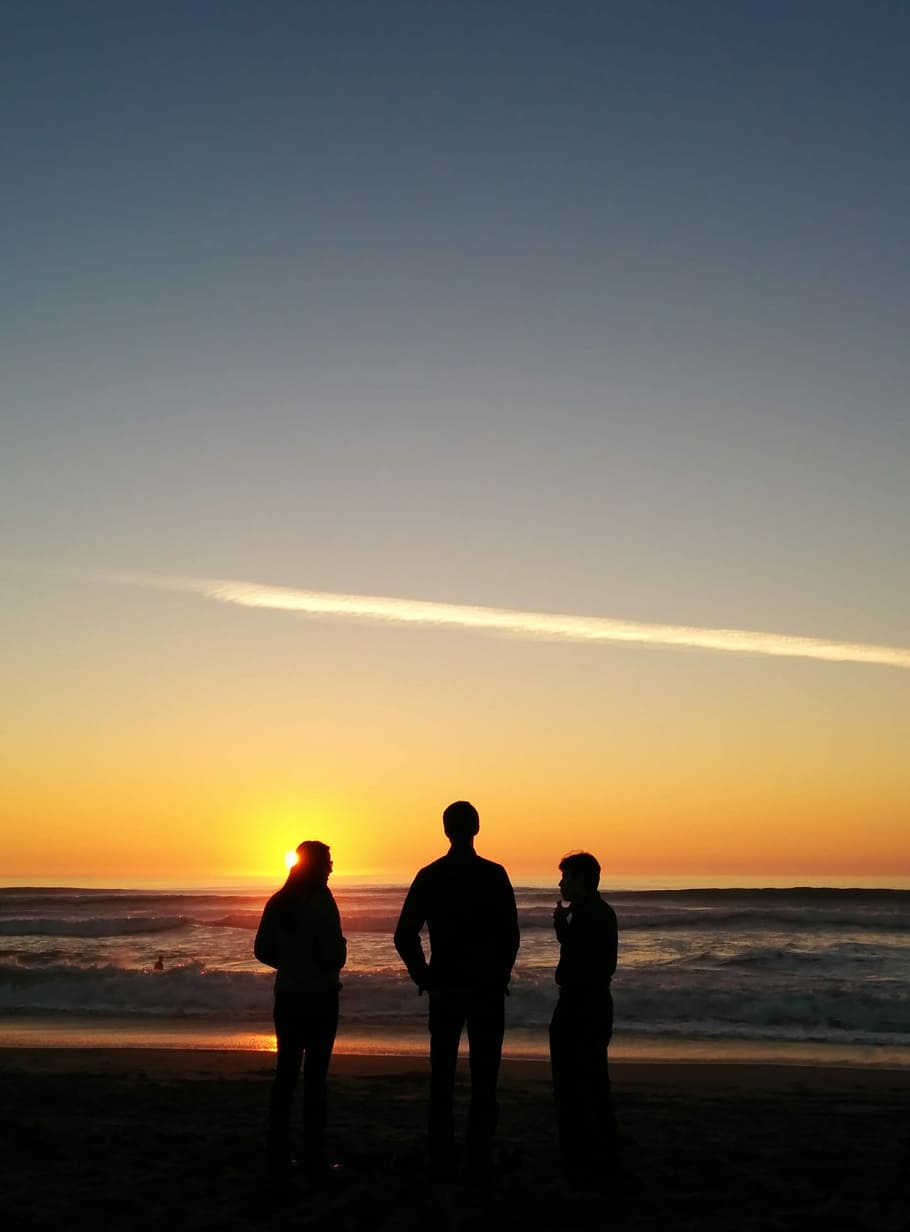 Silhouette, Sunset, Beach, Sky, beach sunset, ocean, sea, water HD wallpaper