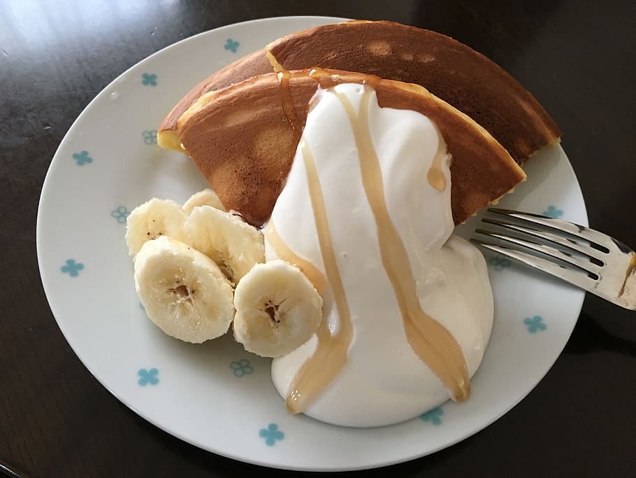 Pancake, Banana, Snack, plate, food and drink, indulgence, fork HD wallpaper
