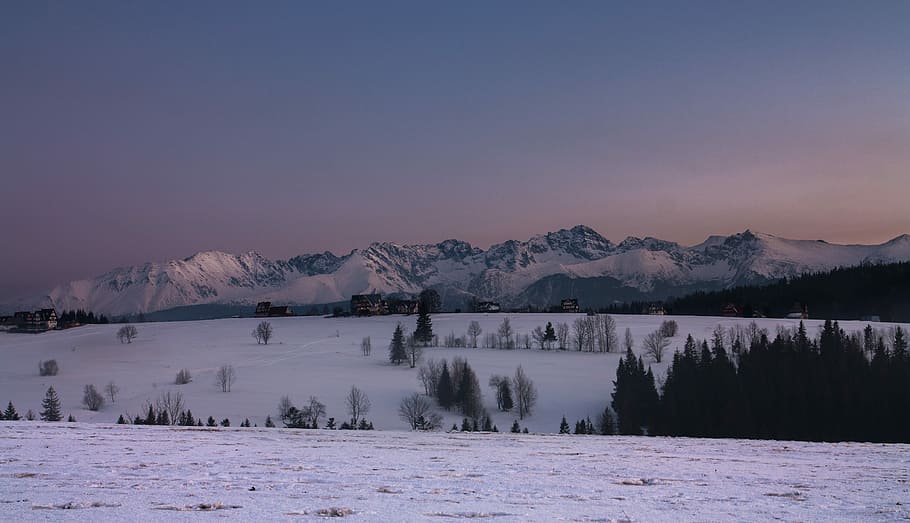 in distant snowconed mountain, snow covered mountain under blue sky HD wallpaper