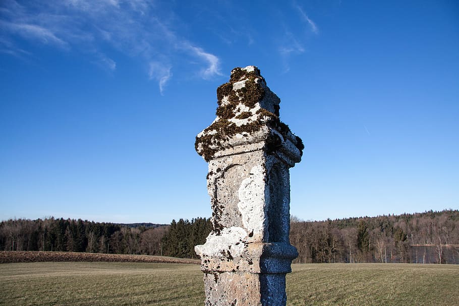 landmark, old, bemoost, border, arable, forest, sky, blue, landscape HD wallpaper